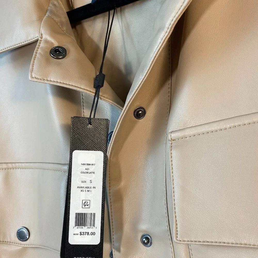 BCBGMAXAZRIA Faux Leather‎ Shacket Shirt Jacket Latte Beige